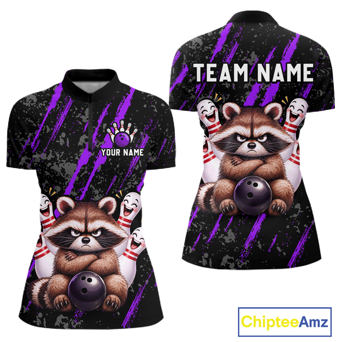 Custom Purple Funny Raccoon Bowling Shirt for Women Funny Bowling Jersey League QZT1399