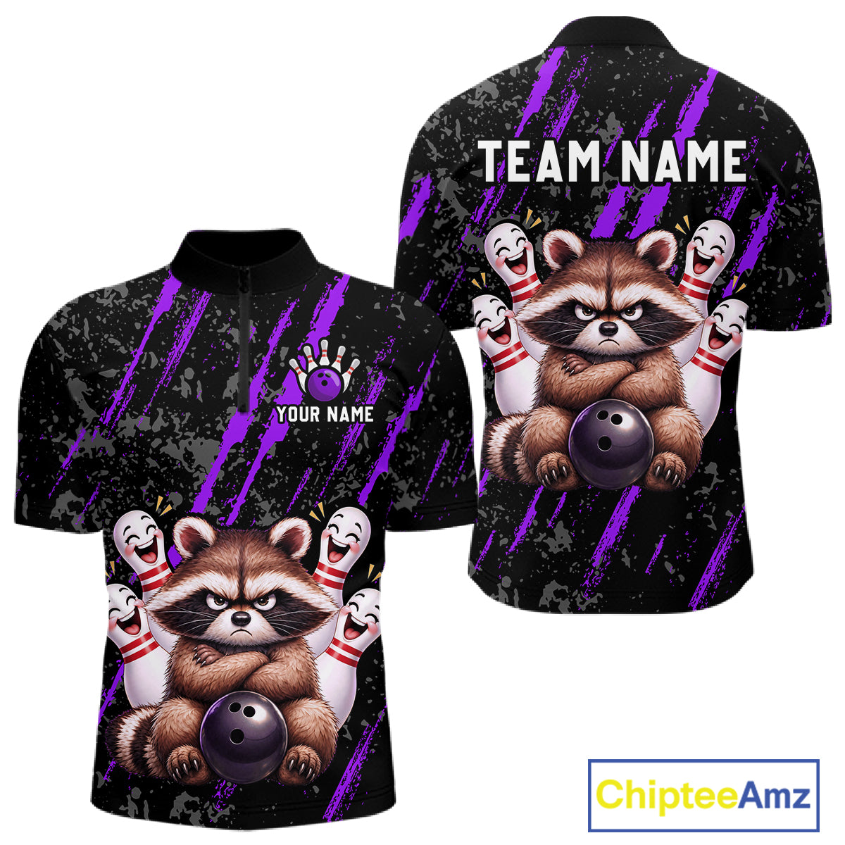 Custom Purple Funny Raccoon Bowling Shirt for Men Funny Bowling Jersey League QZT1399
