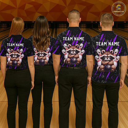 Custom Purple Funny Raccoon Bowling Shirt for Men Funny Bowling Jersey League QZT1399