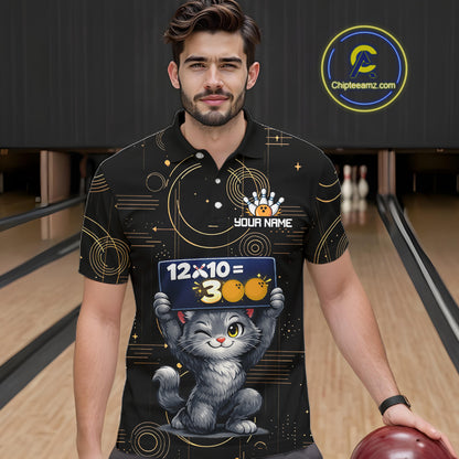 Custom Funny Cat Bowling Math Shirt Polo & 1/4-Zip Bowling League Jersey Bowling Outfit for Men QZT927