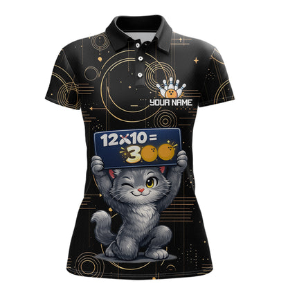 Custom Funny Cat Bowling Math Shirt Polo & 1/4-Zip Bowling League Jersey Bowling Outfit for Women QZT927