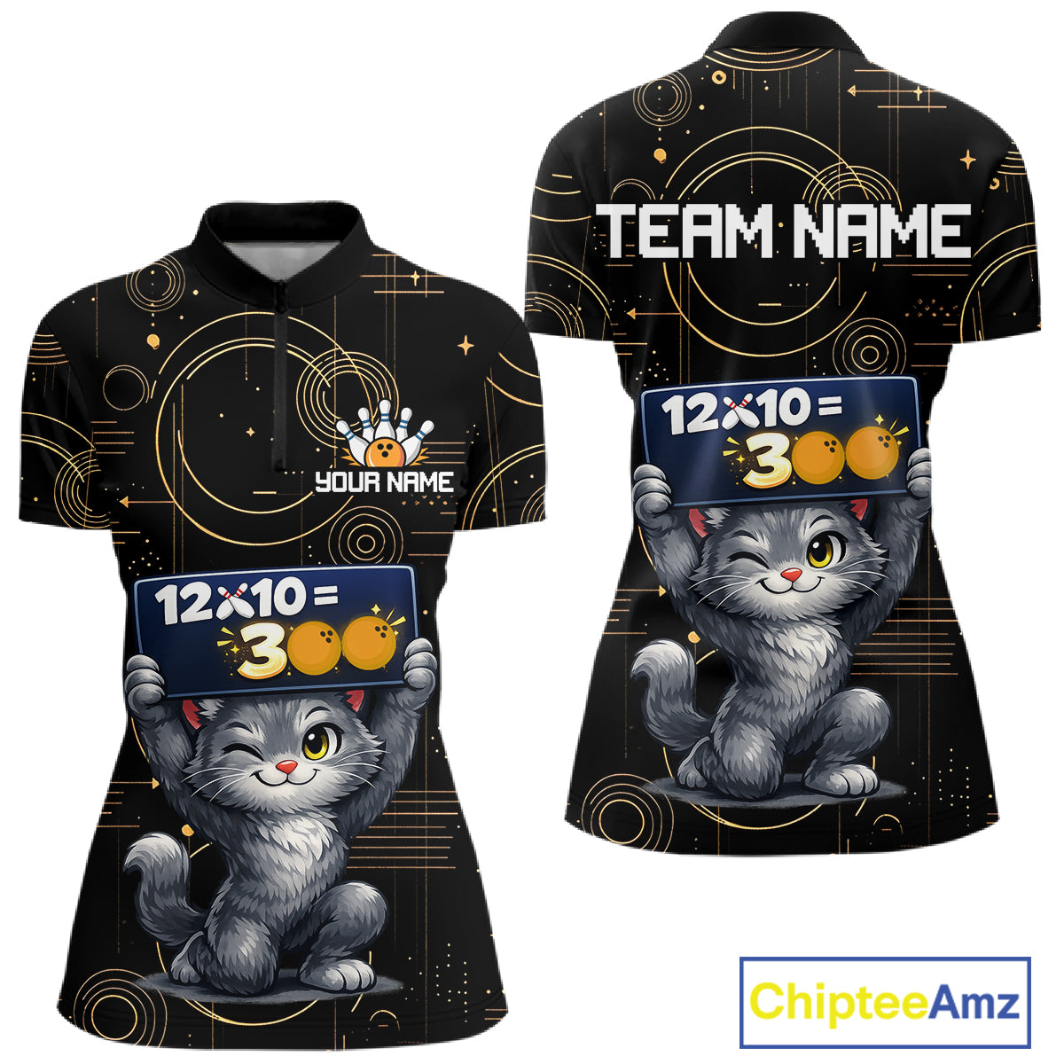 Custom Funny Cat Bowling Math Shirt Polo & 1/4-Zip Bowling League Jersey Bowling Outfit for Women QZT927