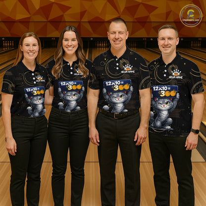 Custom Funny Cat Bowling Math Shirt Polo & 1/4-Zip Bowling League Jersey Bowling Outfit for Women QZT927