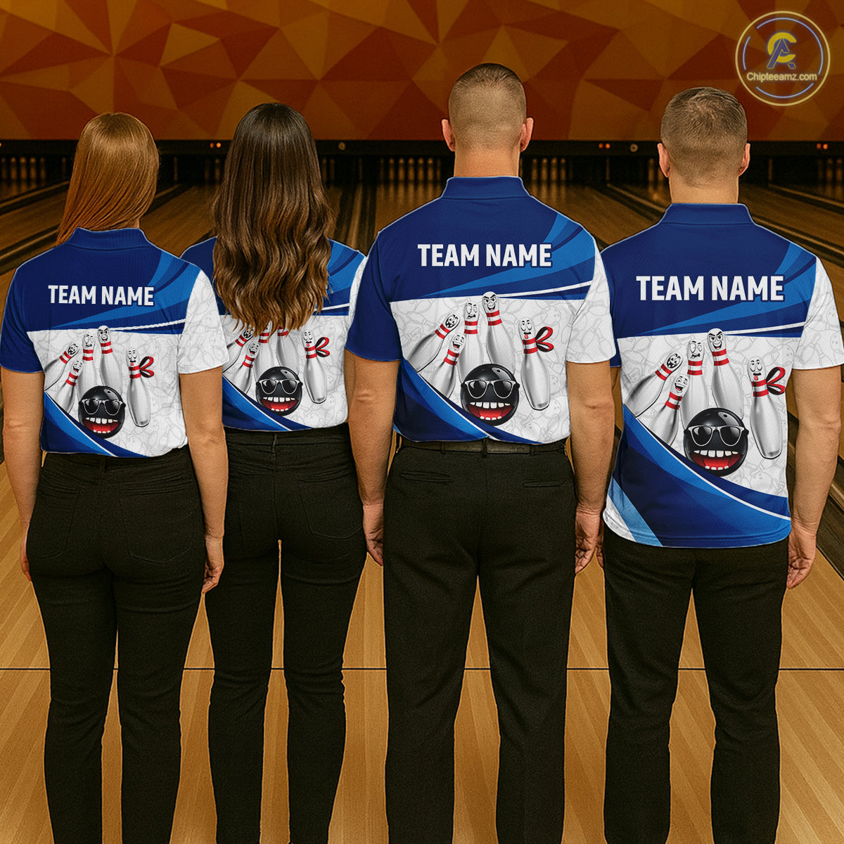 Blue Funny Bowling Shirt Custom Pattern Bowling Team Jersey Polo & 1/4-Zip Bowling Gift for Women QZT930