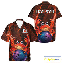 Load image into Gallery viewer, Shirt with a crab and bowling ball design, customizable with team name and player name, brand 'Chiptee Amz' visible.