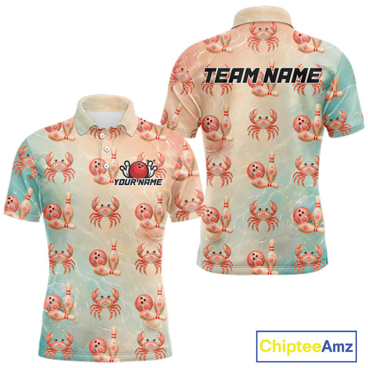 Two polo shirts with crab pattern and 'Team Name' text on a white background, featuring Chiptee Amz branding.