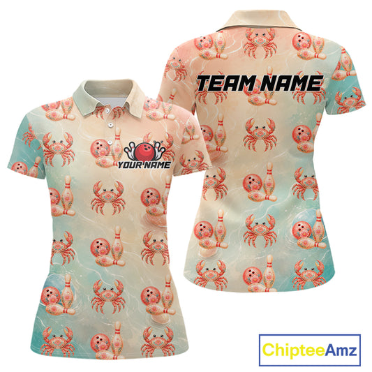 Polo shirt with crab pattern and customizable text on a white background