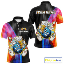 Load image into Gallery viewer, Colorful bowling-themed polo shirt with cartoon characters and 'Team Name' text on a white background.
