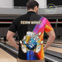 Load image into Gallery viewer, Person wearing a colorful bowling-themed shirt with 'TEAM NAME' text in a bowling alley.