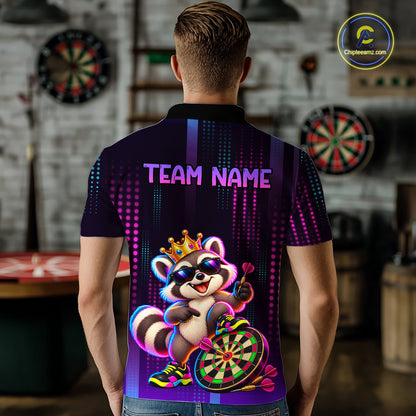 Custom Funny Raccoon Darts Shirt for Men Neon Crown Dart League Jersey Polo & Quarter-Zip DHT81