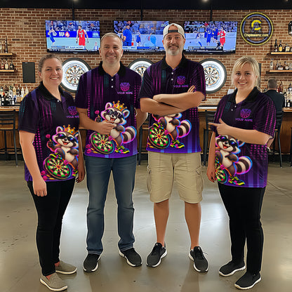 Custom Funny Raccoon Darts Shirt for Men Neon Crown Dart League Jersey Polo & Quarter-Zip DHT81