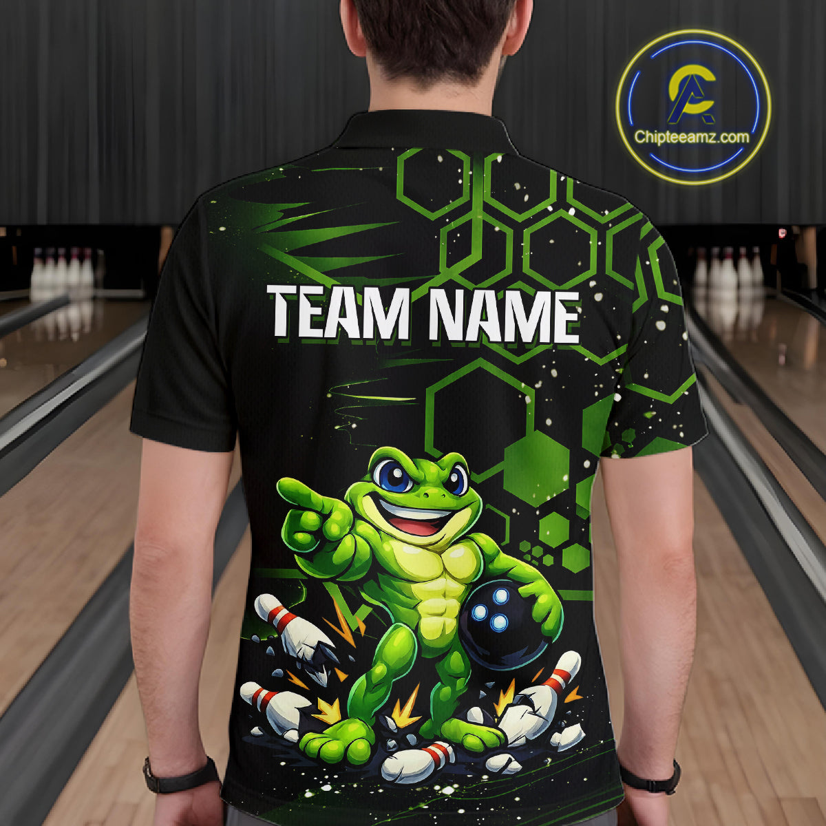 Custom Funny Green Frog Bowling Team Jersey Ugly Bowling Shirt for Men Polo & Quarter-Zip QZT844