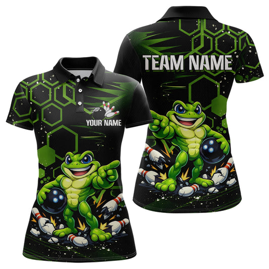 Custom Funny Green Frog Bowling Team Jersey Ugly Bowling Shirt for Women Polo & 1/4-Zip QZT844