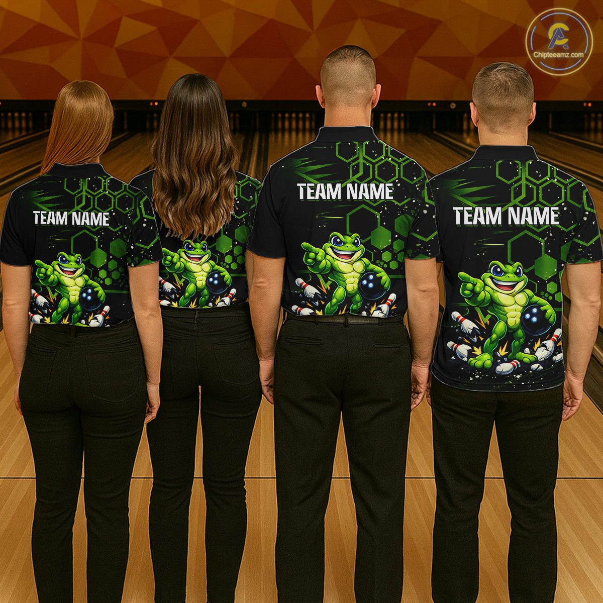 Custom Funny Green Frog Bowling Team Jersey Ugly Bowling Shirt for Women Polo & 1/4-Zip QZT844