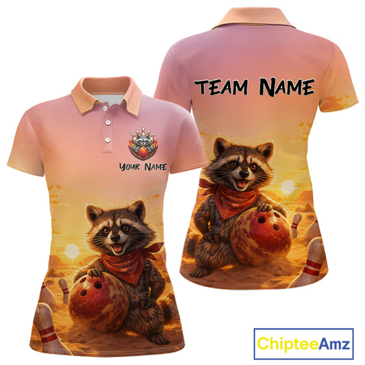 Custom Sunset Raccoon Bowling Team Shirt for Women Bowling Jesey Polo & Quarter-Zip QZT977