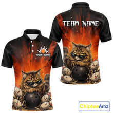 Load image into Gallery viewer, Polo shirt with a cat bowling design on the front and back, featuring 'Team Name' text.