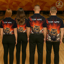 Load image into Gallery viewer, Four people wearing bowling shirts with a cat design and 'Team Name' text on a bowling alley.