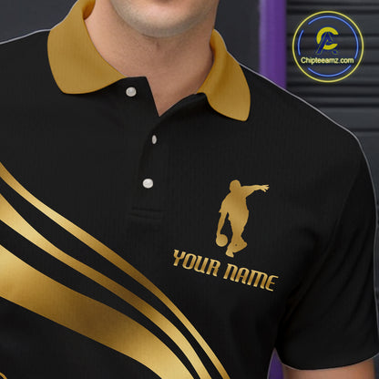 Black & Gold Bowling Ball Pins Custom Bowling Team Shirt Polo & Quarter-Zip Bowling Jersey QZT1260