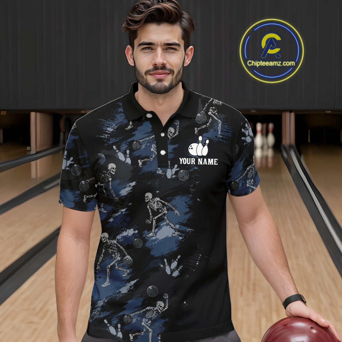 Custom Funny Skeleton Bowling Shirt for Men Bowling Jersey Polo & Quarter-Zip QZT1263