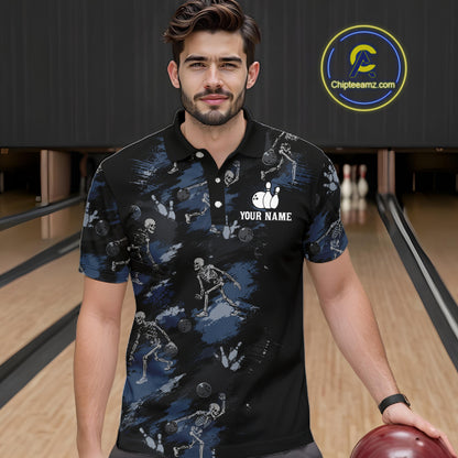 Custom Funny Skeleton Bowling Shirt for Men Bowling Jersey Polo & Quarter-Zip QZT1263