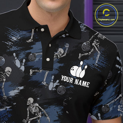 Custom Funny Skeleton Bowling Shirt for Men Bowling Jersey Polo & Quarter-Zip QZT1263