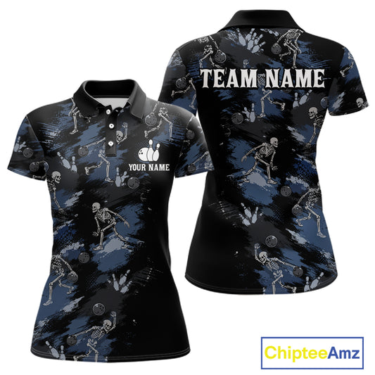 Custom Funny Skeleton Bowling Shirt for Women Bowling Jersey Polo & Quarter-Zip QZT1263