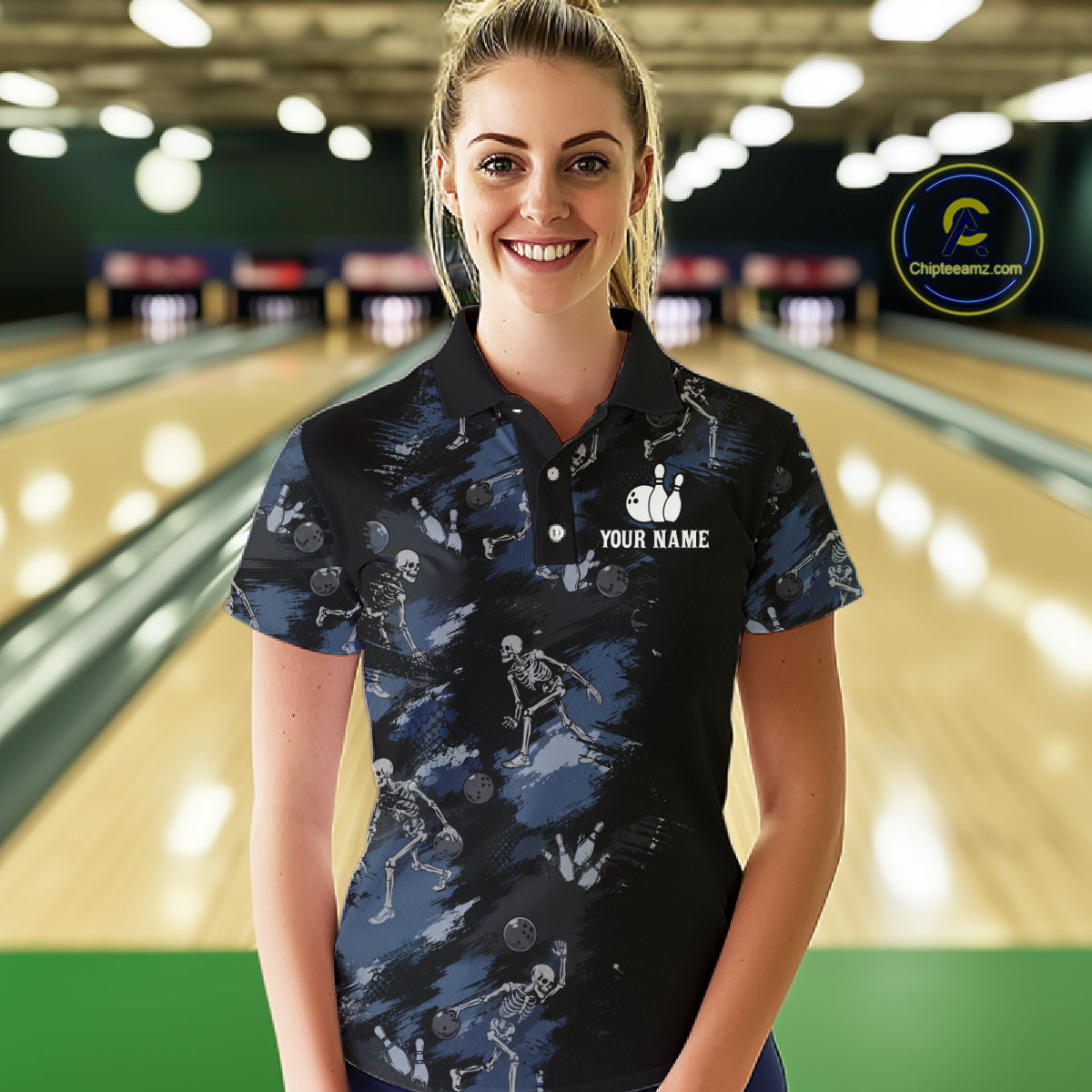 Custom Funny Skeleton Bowling Shirt for Women Bowling Jersey Polo & Quarter-Zip QZT1263