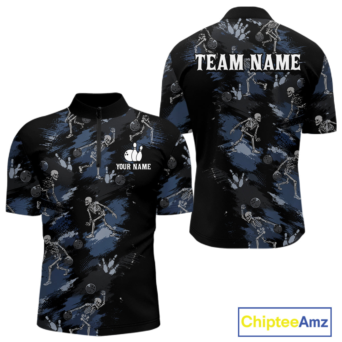 Custom Funny Skeleton Bowling Shirt for Men Bowling Jersey Polo & Quarter-Zip QZT1263