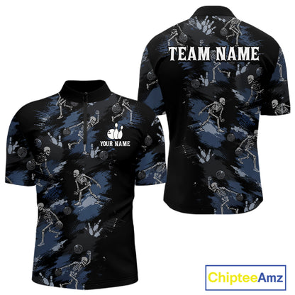 Custom Funny Skeleton Bowling Shirt for Men Bowling Jersey Polo & Quarter-Zip QZT1263
