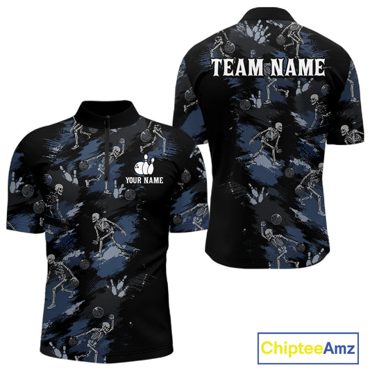 Custom Funny Skeleton Bowling Shirt for Men Bowling Jersey Polo & Quarter-Zip QZT1263
