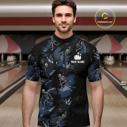 Custom Funny Skeleton Bowling Shirt for Men Bowling Jersey Polo & Quarter-Zip QZT1263