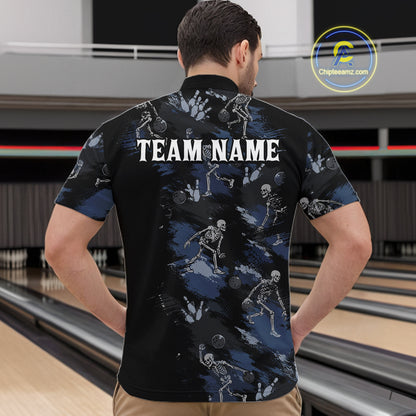 Custom Funny Skeleton Bowling Shirt for Men Bowling Jersey Polo & Quarter-Zip QZT1263