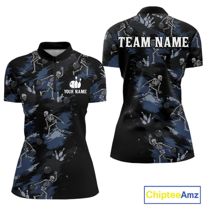 Custom Funny Skeleton Bowling Shirt for Women Bowling Jersey Polo & Quarter-Zip QZT1263