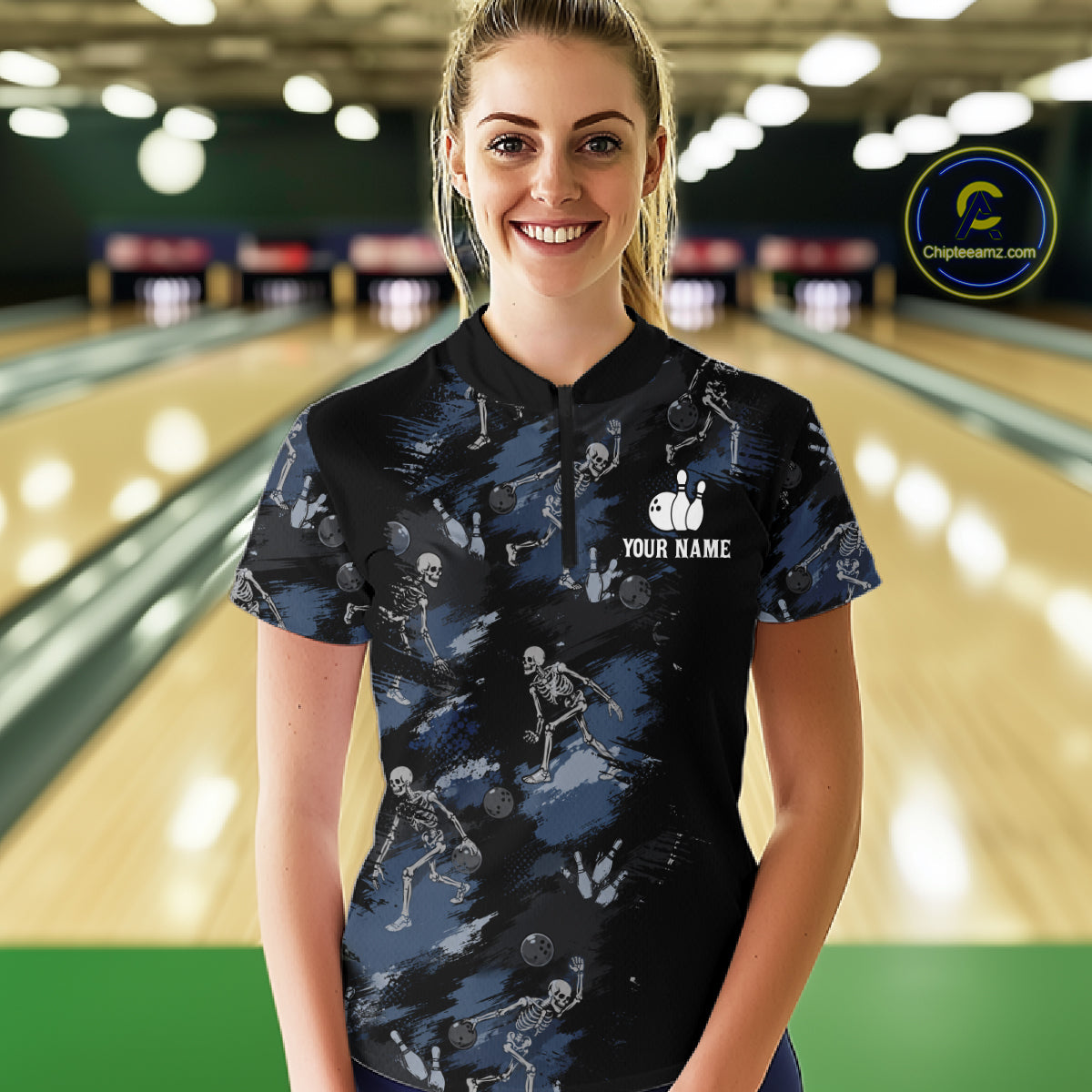 Custom Funny Skeleton Bowling Shirt for Women Bowling Jersey Polo & Quarter-Zip QZT1263