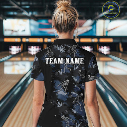 Custom Funny Skeleton Bowling Shirt for Women Bowling Jersey Polo & Quarter-Zip QZT1263