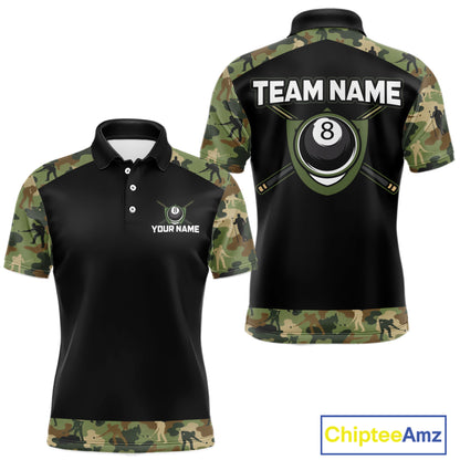 Custom Green Camouflage Billiard Shirt 8 Ball Billiard Jersey for Men Pool Shirt Polo & 1/4 Zip BHT121