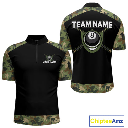 Custom Green Camouflage Billiard Shirt 8 Ball Billiard Jersey for Men Pool Shirt Polo & 1/4 Zip BHT121