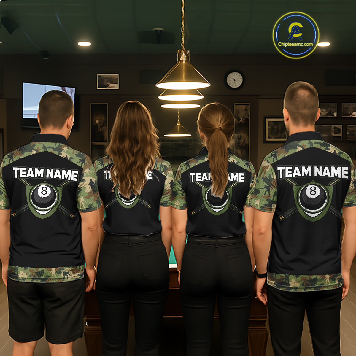 Custom Green Camouflage Billiard Shirt 8 Ball Billiard Jersey for Men Pool Shirt Polo & 1/4 Zip BHT121