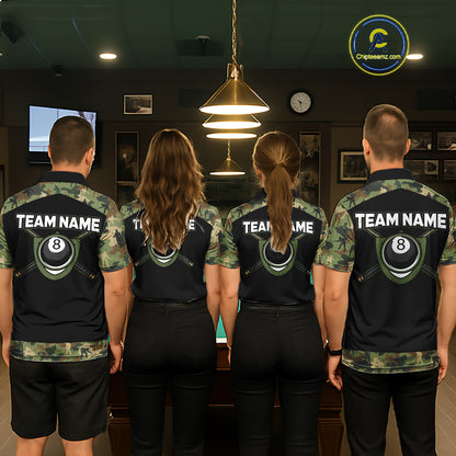 Custom Green Camouflage Billiard Shirt 8 Ball Billiard Jersey for Men Pool Shirt Polo & 1/4 Zip BHT121