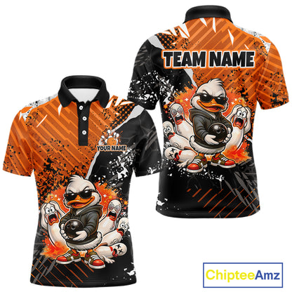 Custom Orange Funny Duck Bowling Team Shirt for Men Bowling League Jersey Polo & Quarter-Zip QZT895