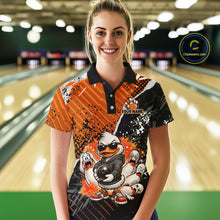 Load image into Gallery viewer, Custom Orange Funny Duck Bowling Team Shirt for Women Bowling League Jersey Polo &amp; Quarter-Zip QZT895