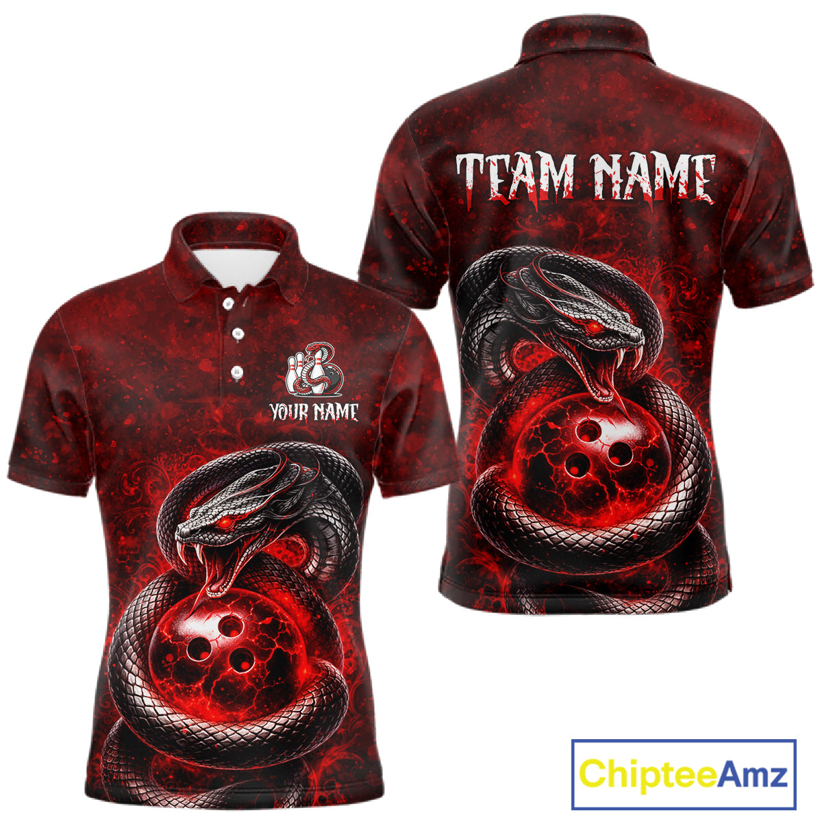 Red Snake Bowling Shirt for Men Personalized Bowling Team Jersey Polo & Quarter-Zip QZT934