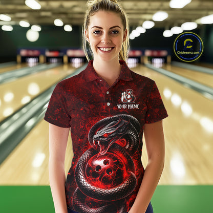 Red Snake Bowling Shirt for Women Personalized Bowling Team Jersey Polo & Quarter-Zip QZT934