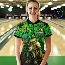 Load image into Gallery viewer, Funny Green Cowboy Alliagator Bowling Shirt for Women Custom Bowling Team Jersey Polo &amp; 1/4-Zip Bowling Outfit QZT1012