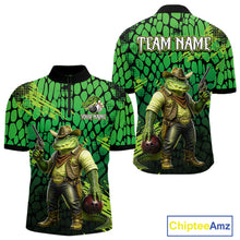 Load image into Gallery viewer, Funny Green Cowboy Alliagator Bowling Shirt for Men Custom Bowling Team Jersey Polo &amp; 1/4-Zip Bowling Outfit QZT1012