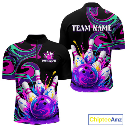 Bowling-themed shirt with colorful design and 'Team Name' text on a white background