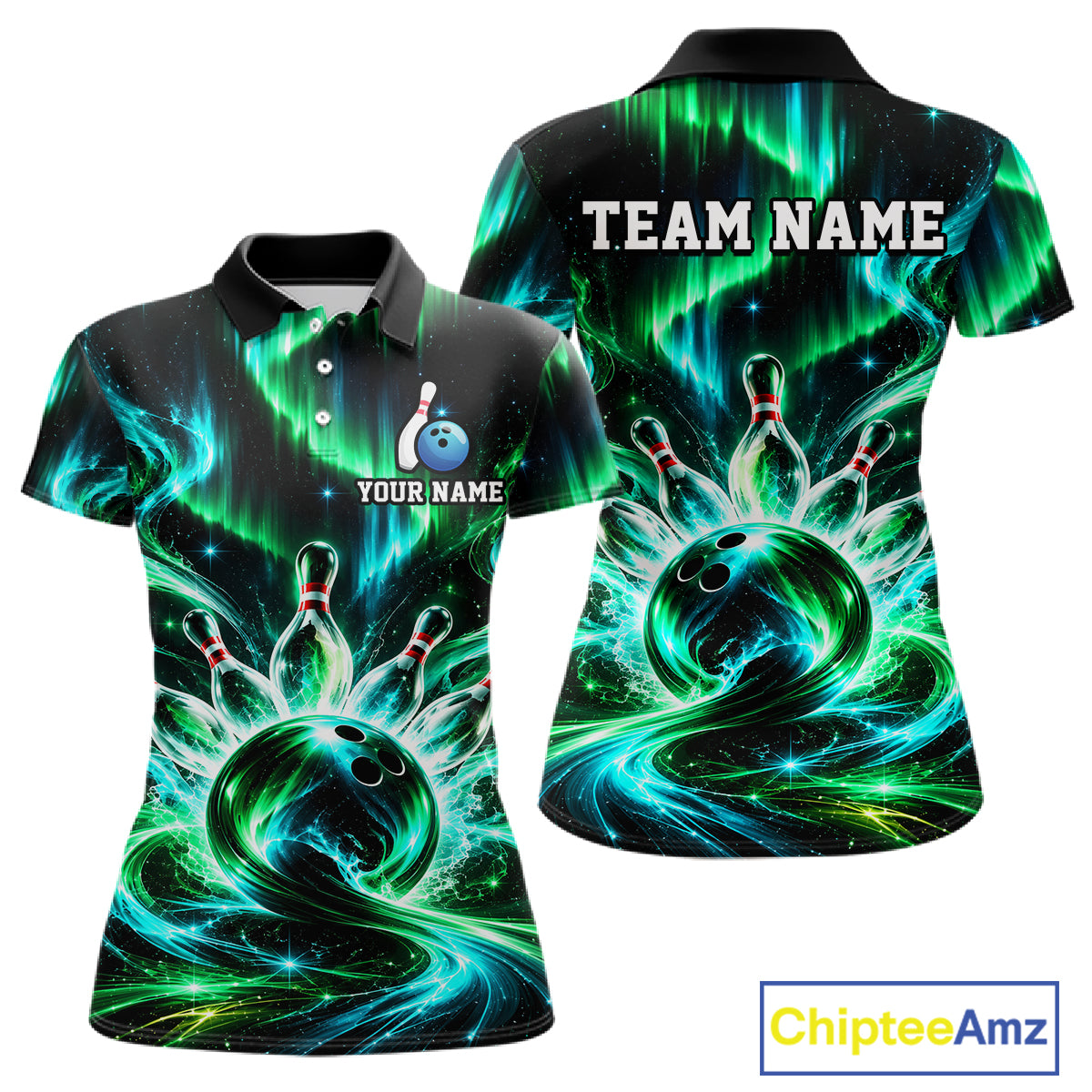 Custom Emerald Aurora Bowling Shirt for Women Galaxy Bowling Jersey Polo & 1/4 Zip QZT1400