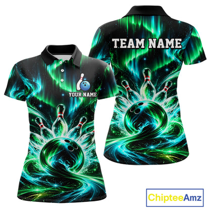 Custom Emerald Aurora Bowling Shirt for Women Galaxy Bowling Jersey Polo & 1/4 Zip QZT1400