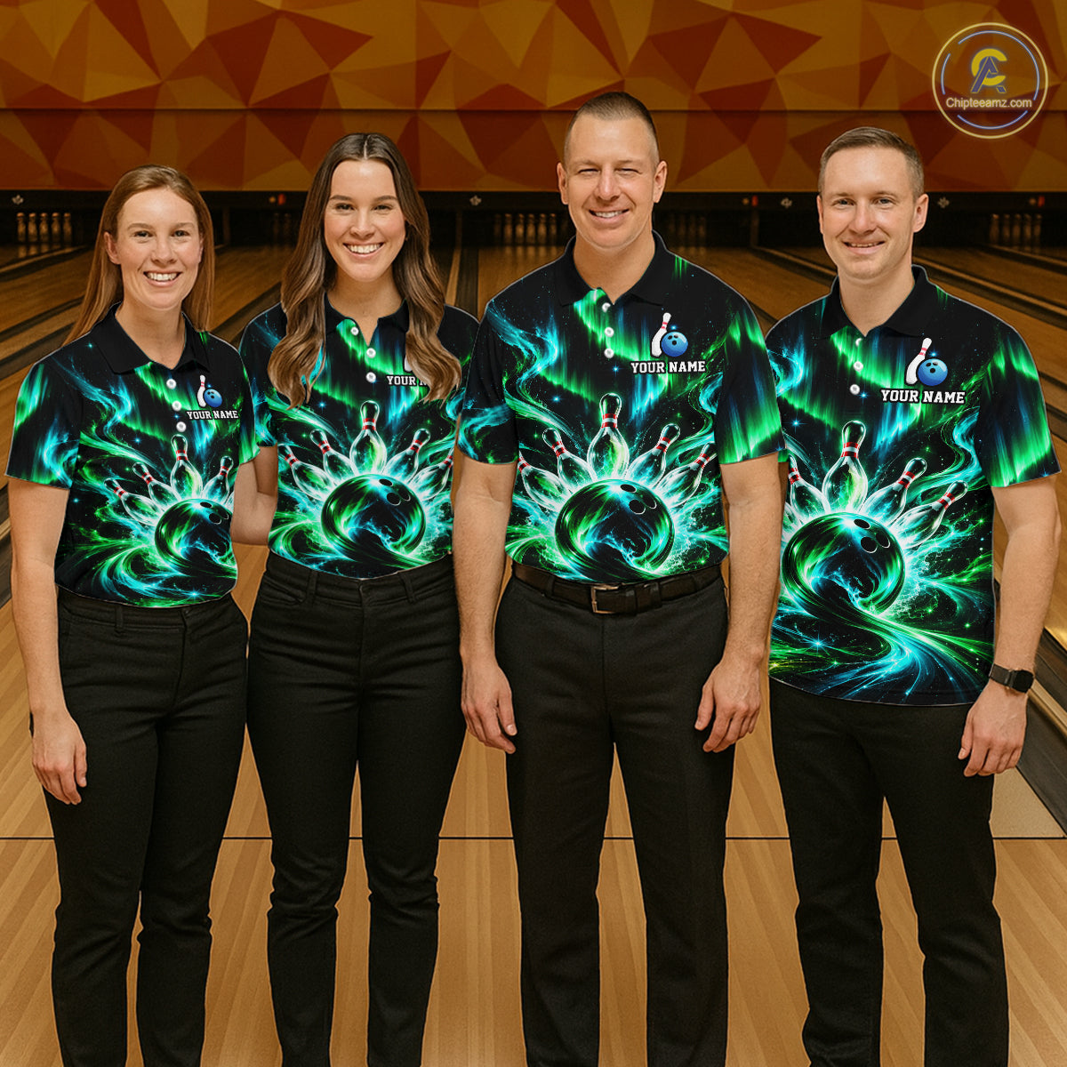 Custom Emerald Aurora Galaxy Bowling Shirt for Men Cosmic Energy Bowling Jersey Polo & 1/4 Zip QZT1400