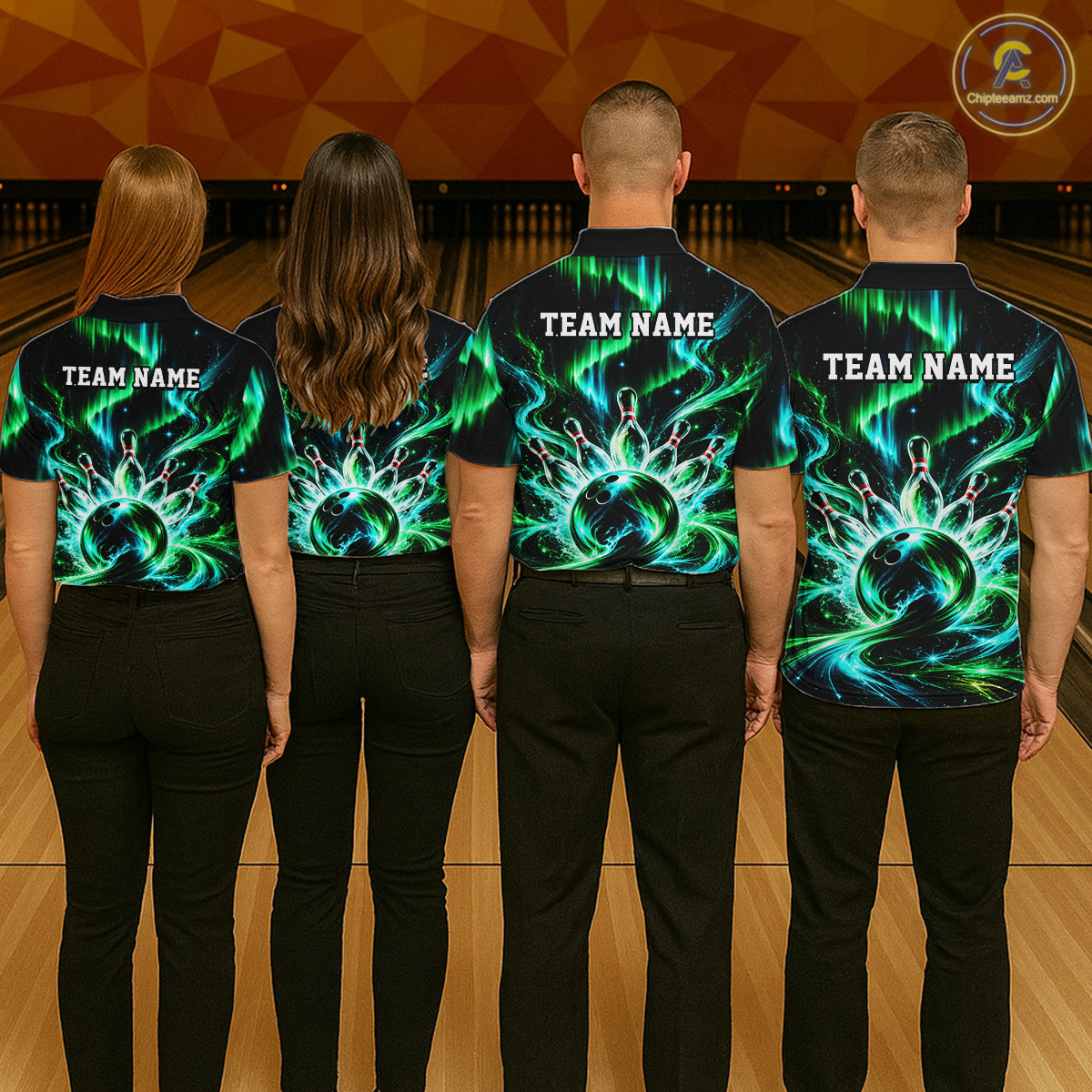 Custom Emerald Aurora Galaxy Bowling Shirt for Men Cosmic Energy Bowling Jersey Polo & 1/4 Zip QZT1400
